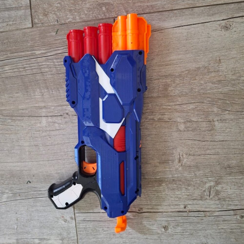 Nerf Dual-Strike, Blue,, black, orange and red colors combined